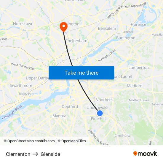 Clementon to Glenside map
