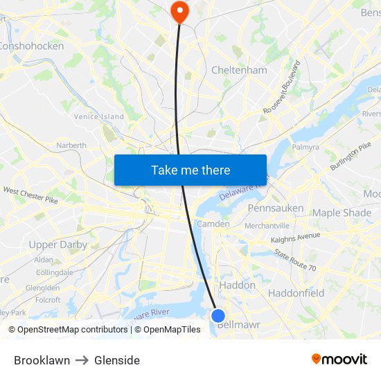 Brooklawn to Glenside map