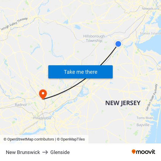 New Brunswick to Glenside map