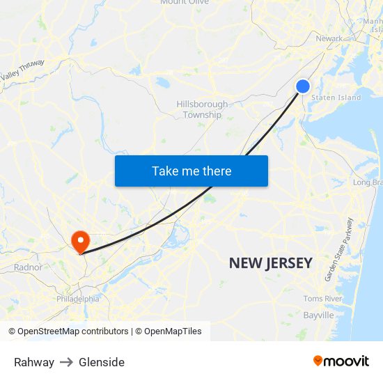 Rahway to Glenside map