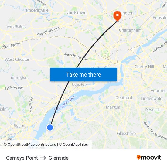 Carneys Point to Glenside map