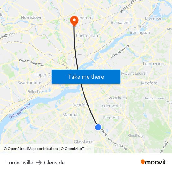 Turnersville to Glenside map