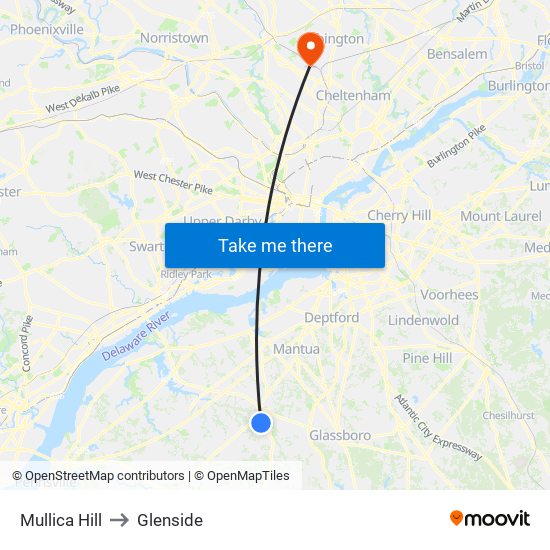 Mullica Hill to Glenside map