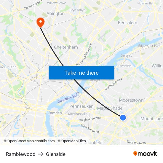 Ramblewood to Glenside map