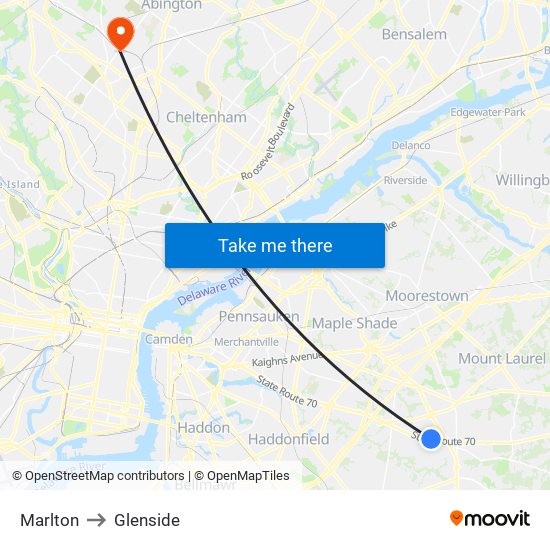 Marlton to Glenside map