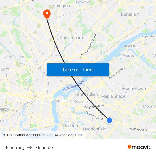 Ellisburg to Glenside map