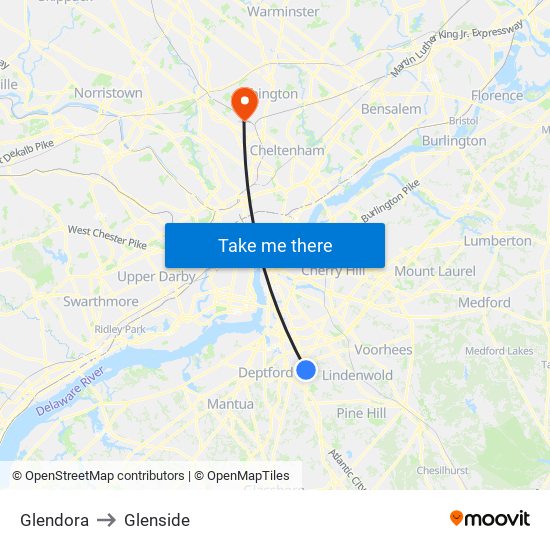 Glendora to Glenside map