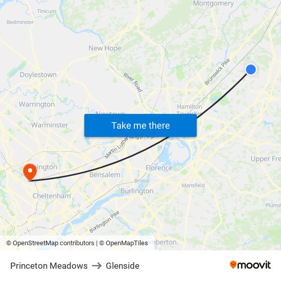 Princeton Meadows to Glenside map
