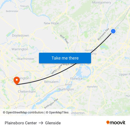 Plainsboro Center to Glenside map