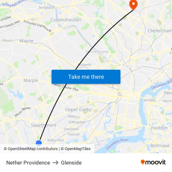 Nether Providence to Glenside map
