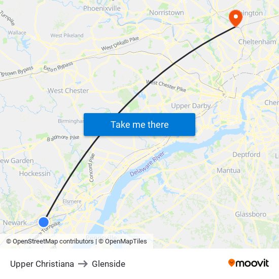 Upper Christiana to Glenside map