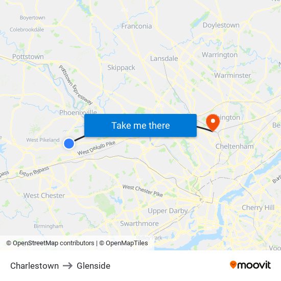 Charlestown to Glenside map