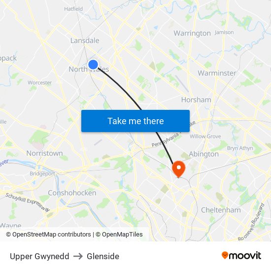 Upper Gwynedd to Glenside map