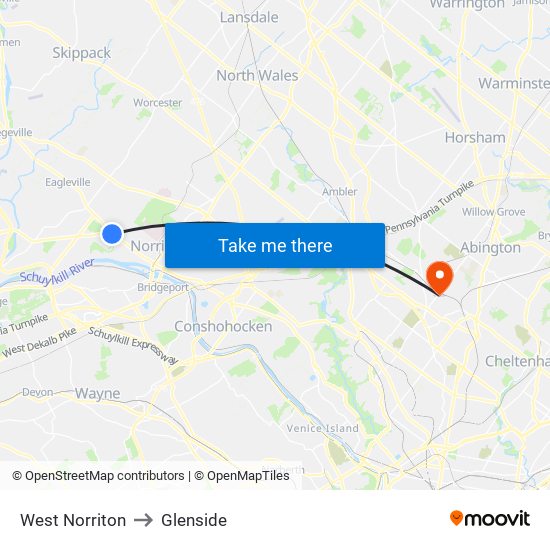 West Norriton to Glenside map