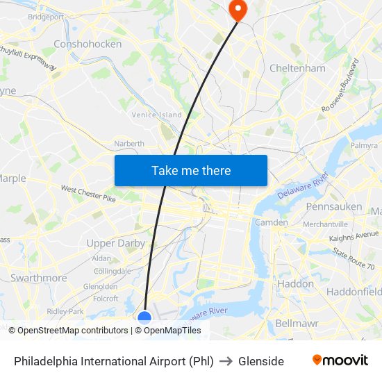 Philadelphia International Airport (Phl) to Glenside map