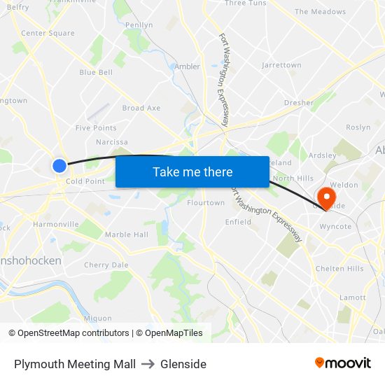 Plymouth Meeting Mall to Glenside map