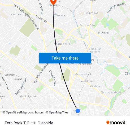 Fern Rock T C to Glenside map