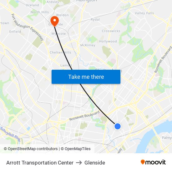 Arrott Transportation Center to Glenside map