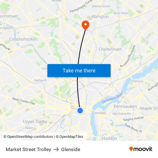 Market Street Trolley to Glenside map