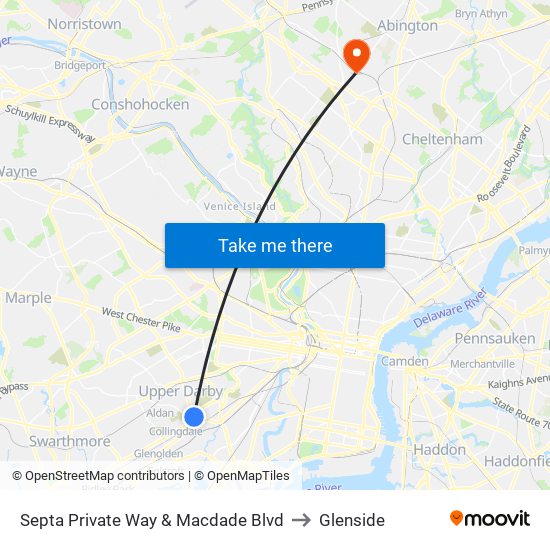 Septa Private Way & Macdade Blvd to Glenside map