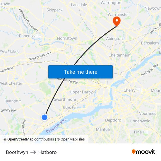 Boothwyn to Hatboro map