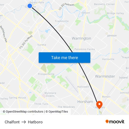 Chalfont to Hatboro map