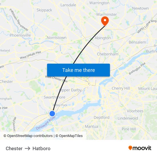 Chester to Hatboro map