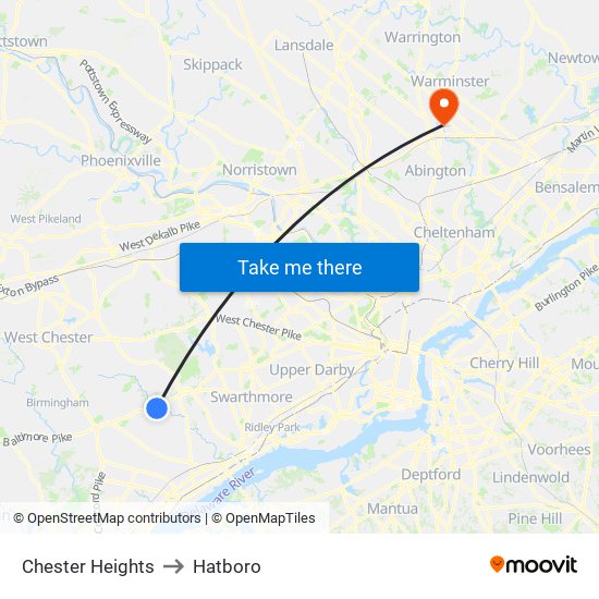 Chester Heights to Hatboro map