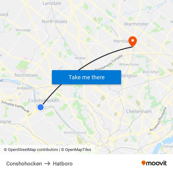 Conshohocken to Hatboro map