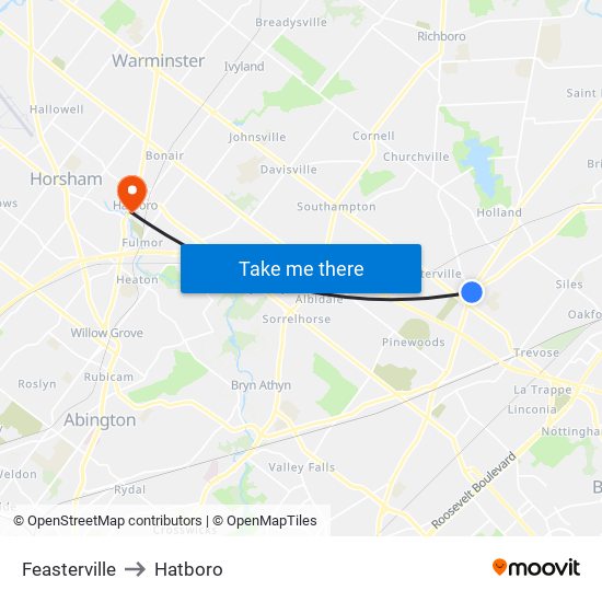 Feasterville to Hatboro map