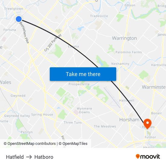 Hatfield to Hatboro map