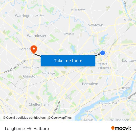 Langhorne to Hatboro map