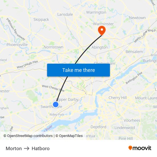 Morton to Hatboro map