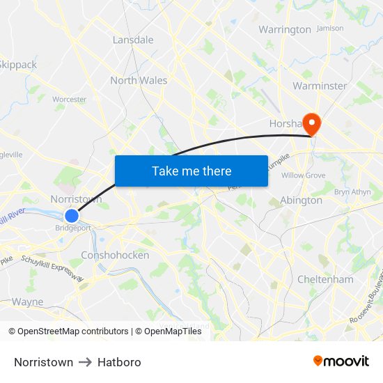 Norristown to Hatboro map