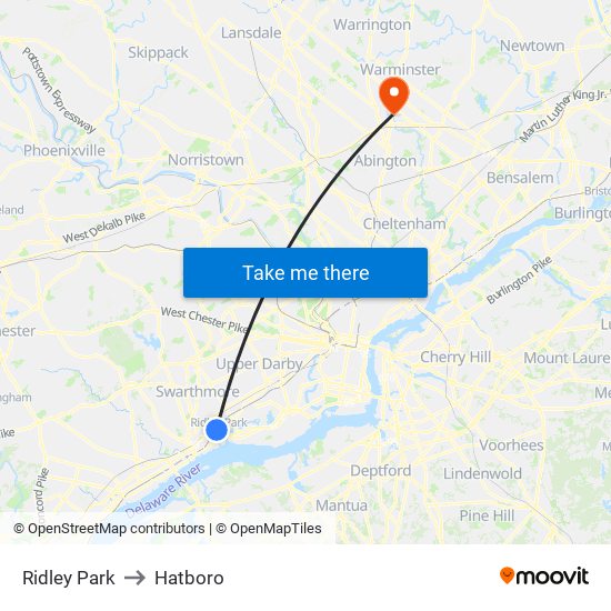 Ridley Park to Hatboro map