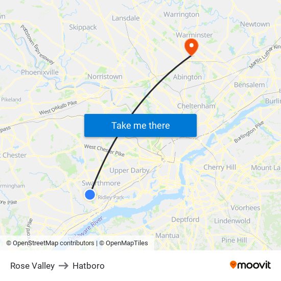 Rose Valley to Hatboro map