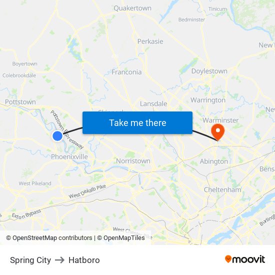 Spring City to Hatboro map