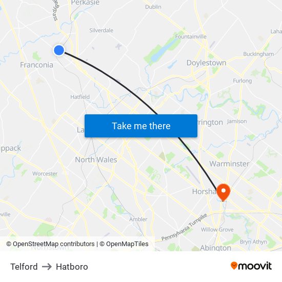 Telford to Hatboro map