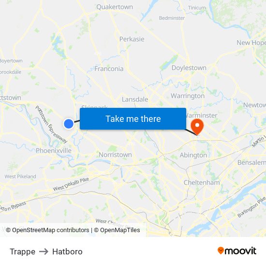 Trappe to Hatboro map