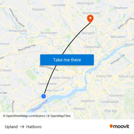 Upland to Hatboro map