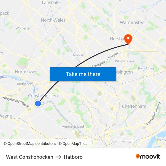 West Conshohocken to Hatboro map