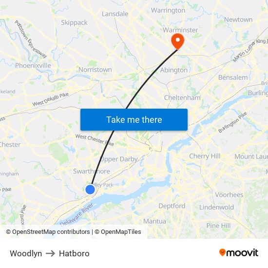 Woodlyn to Hatboro map