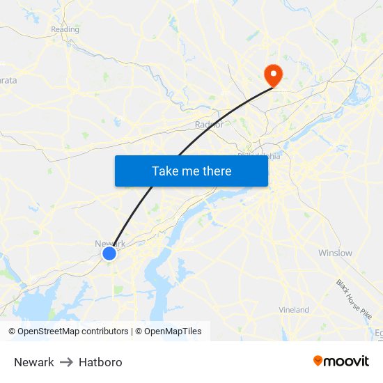 Newark to Hatboro map