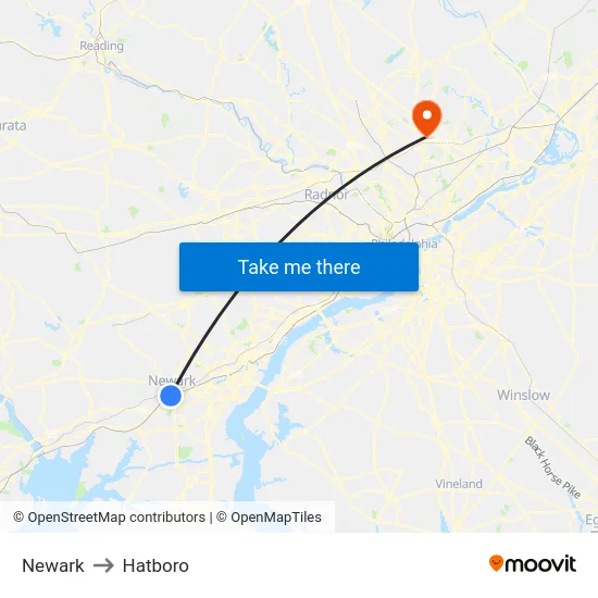 Newark to Hatboro map