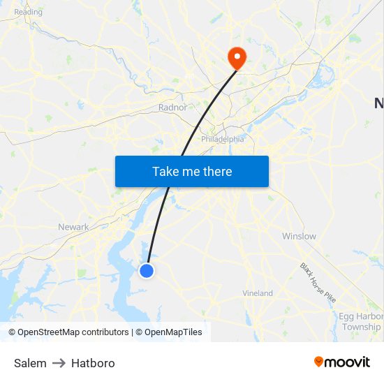 Salem to Hatboro map