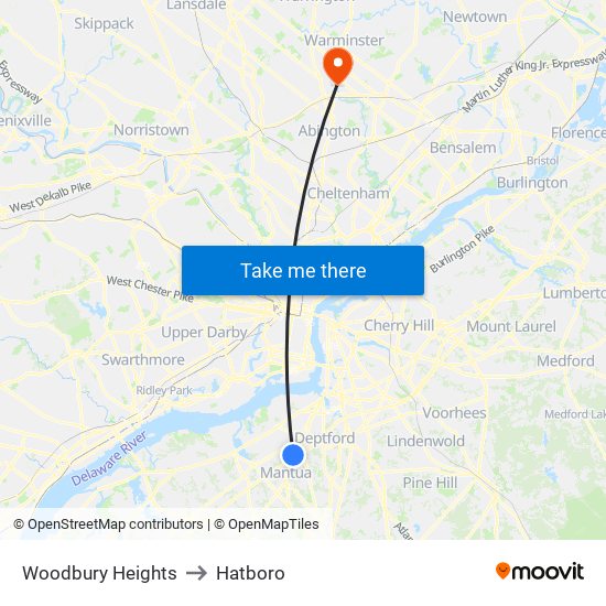 Woodbury Heights to Hatboro map