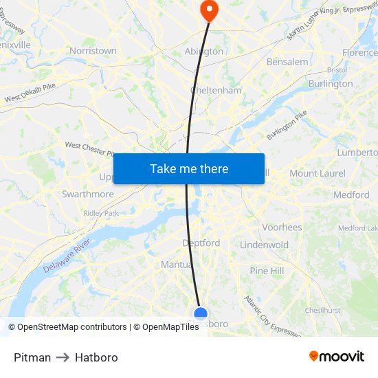 Pitman to Hatboro map