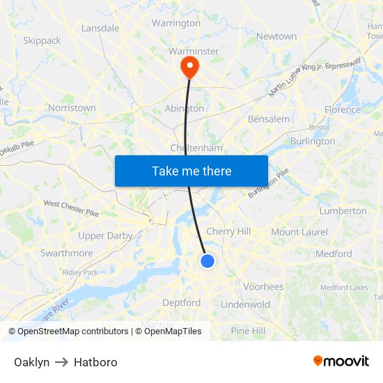 Oaklyn to Hatboro map