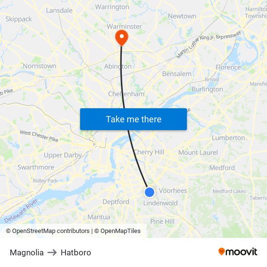 Magnolia to Hatboro map