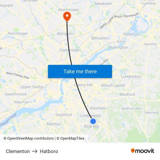 Clementon to Hatboro map